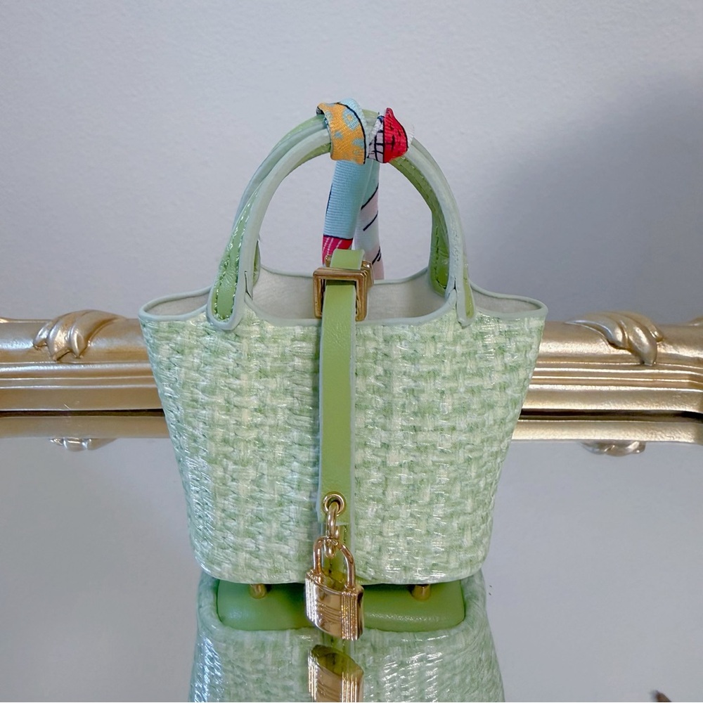 Mini Green Woven Basket Bag Charm | Summer French Style
